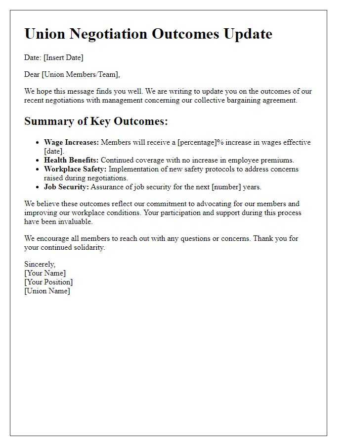 Letter template of union negotiation outcomes update