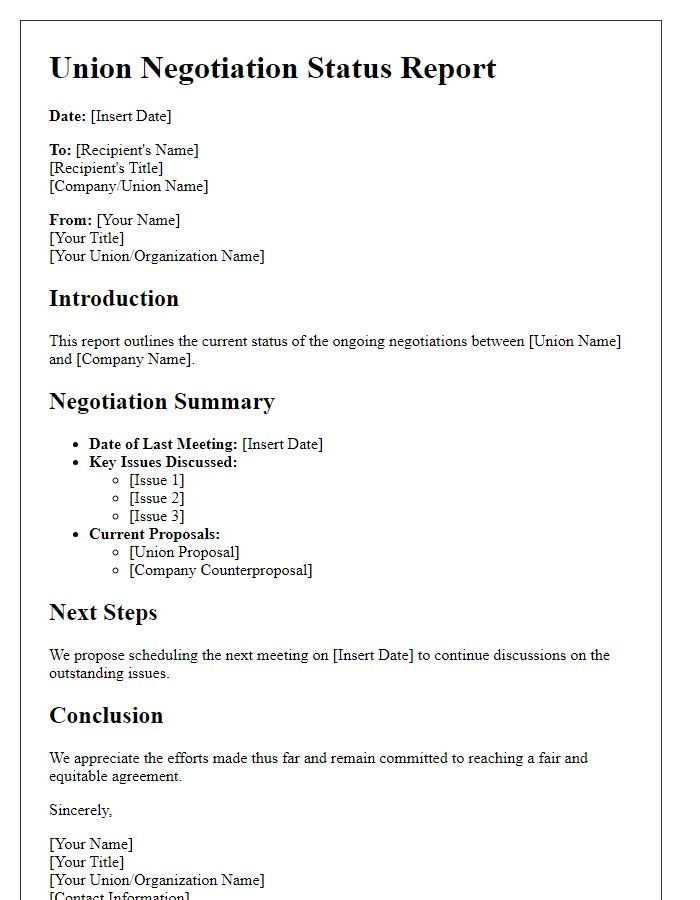 Letter template of union negotiation status report