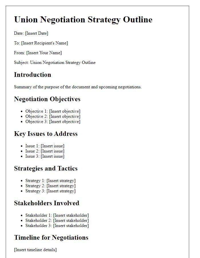 Letter template of union negotiation strategy outline