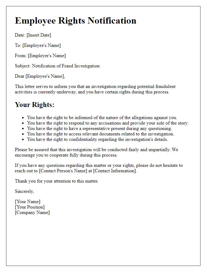 Letter template of employee rights during a fraud investigation