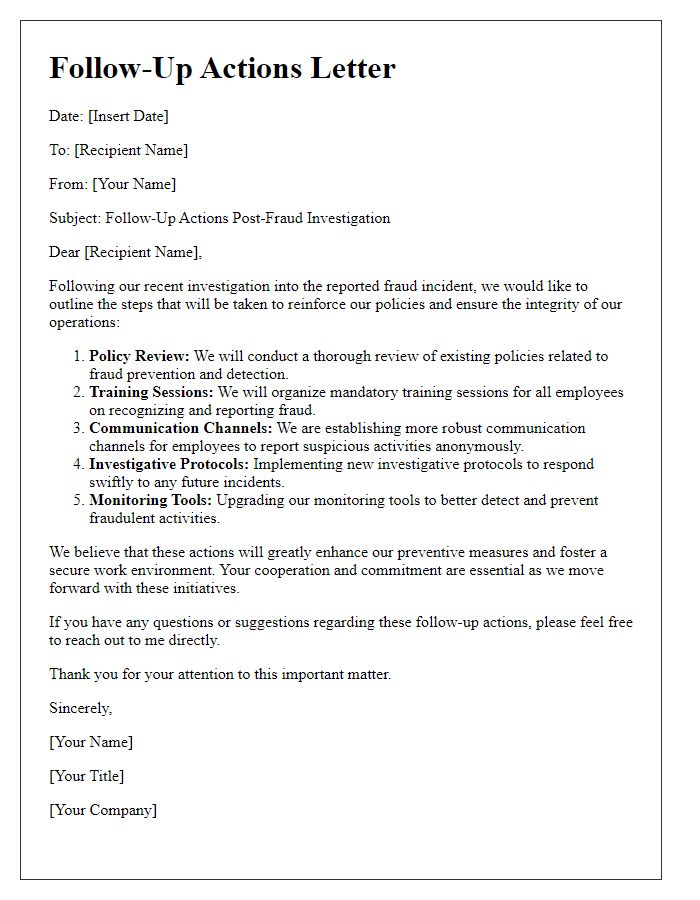 Letter template of follow-up actions post-fraud investigation