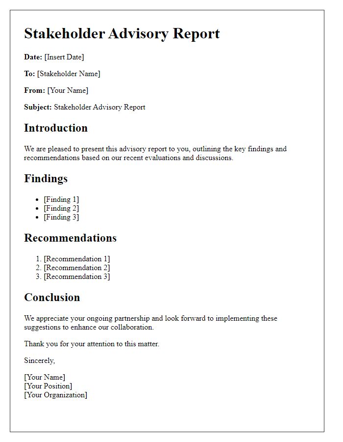 Letter template of stakeholder advisory reports