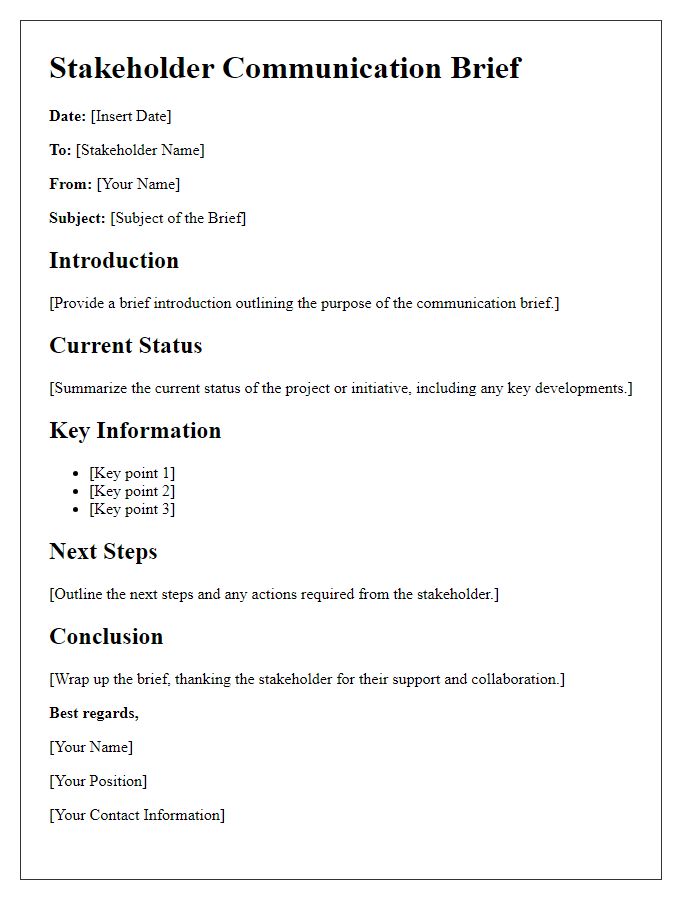 Letter template of stakeholder communication briefs