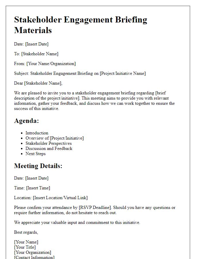 Letter template of stakeholder engagement briefing materials