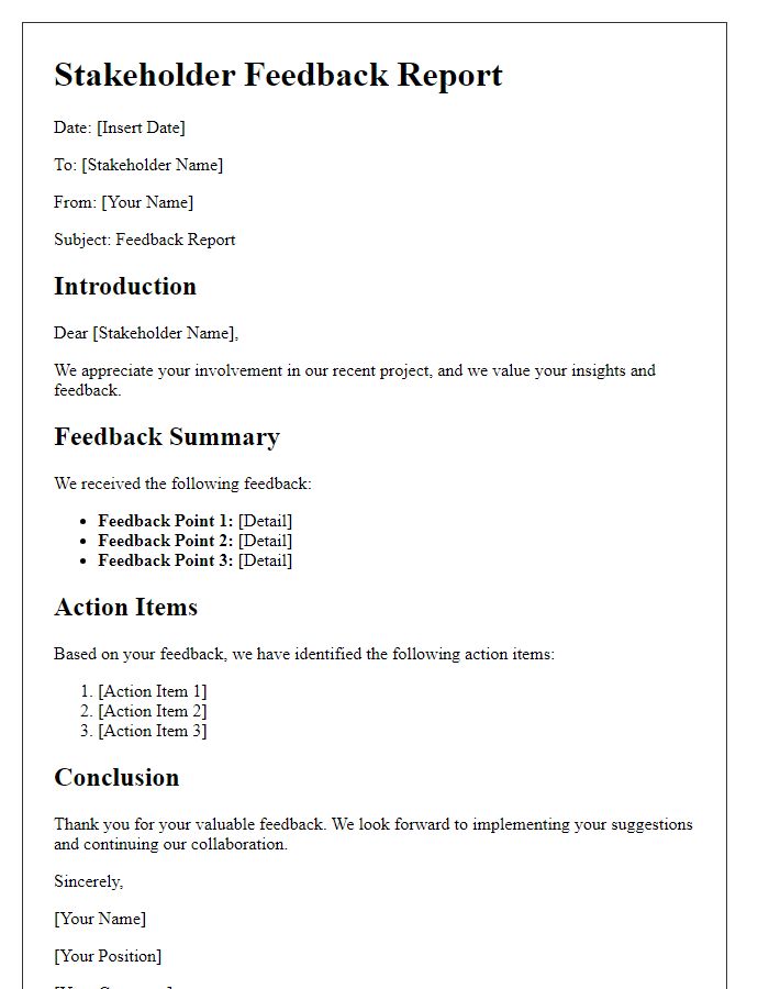 Letter template of stakeholder feedback reports