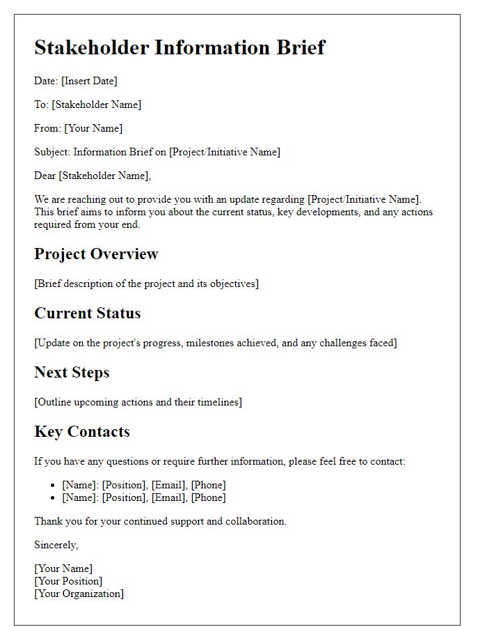 Letter template of stakeholder information briefs