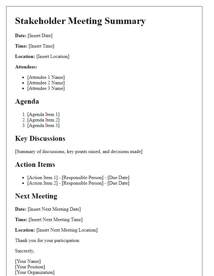 Letter template of stakeholder meeting summaries