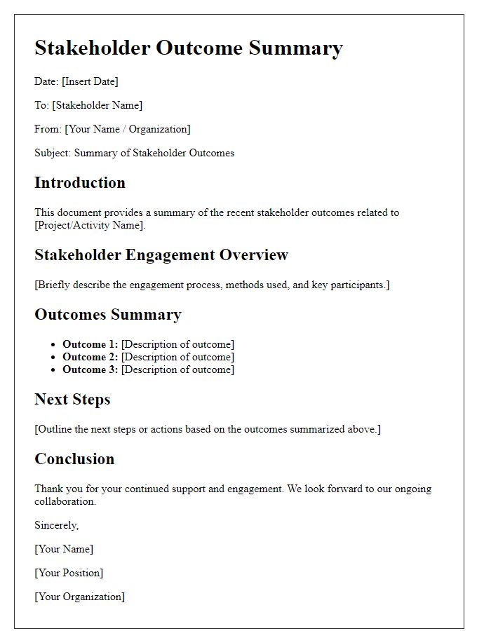 Letter template of stakeholder outcome summaries