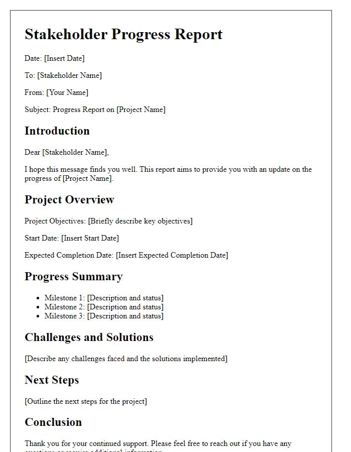 Letter template of stakeholder progress reports