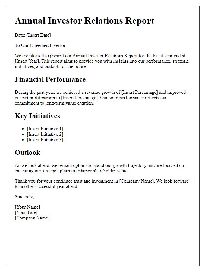 Letter template of annual investor relations report