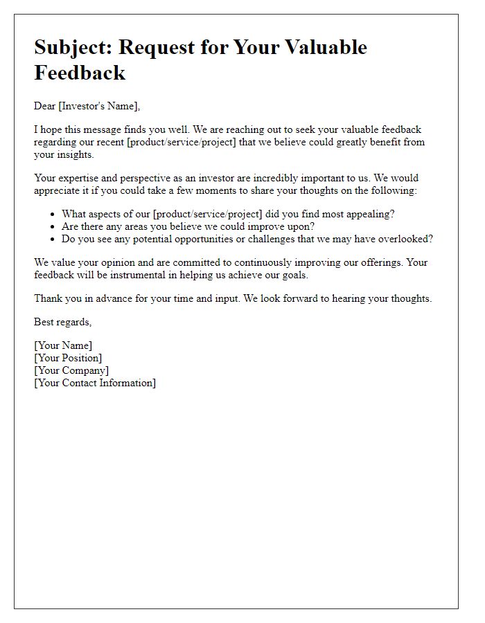 Letter template of investor feedback request