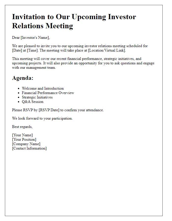 Letter template of investor relations meeting invitation