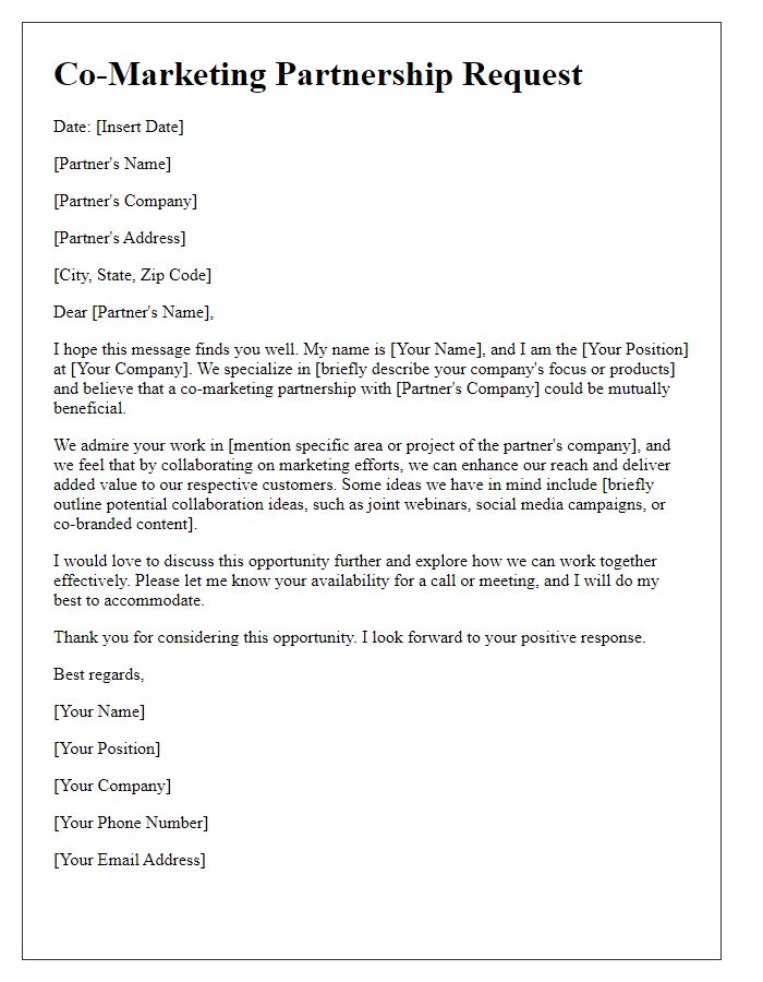 Letter template of co-marketing partnership request