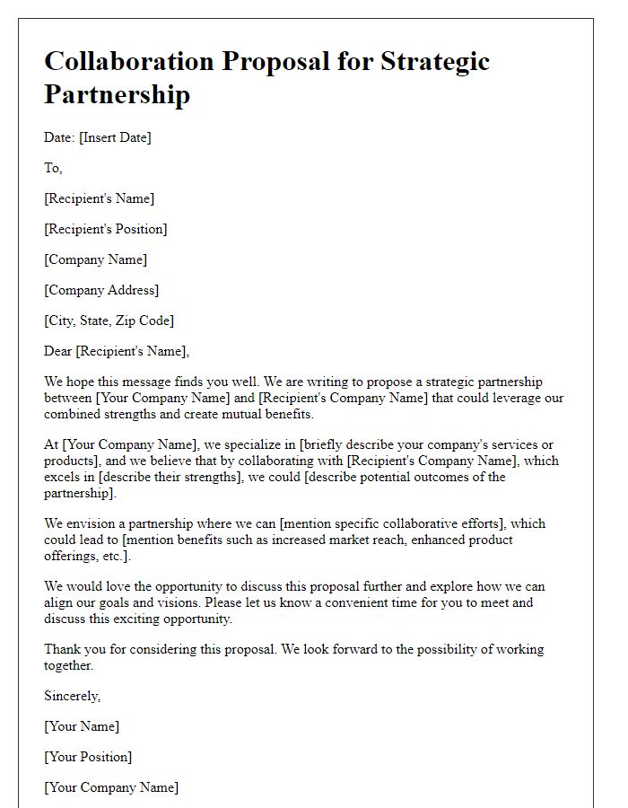 Letter template of collaboration proposal for strategic partnership