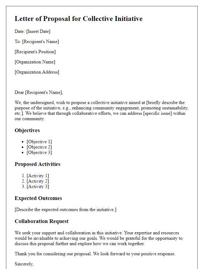 Letter template of collective initiative proposal