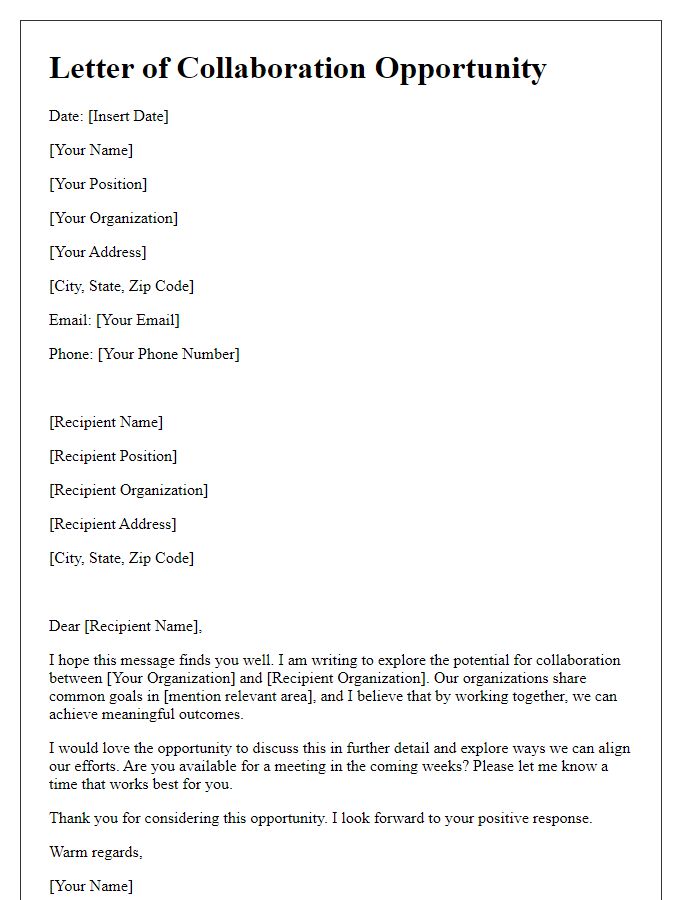 Letter template of network collaboration opportunity