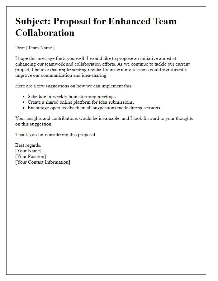 Letter template of teamwork collaboration suggestion