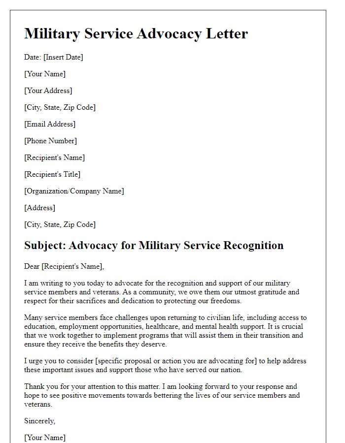 Letter template of military service advocacy