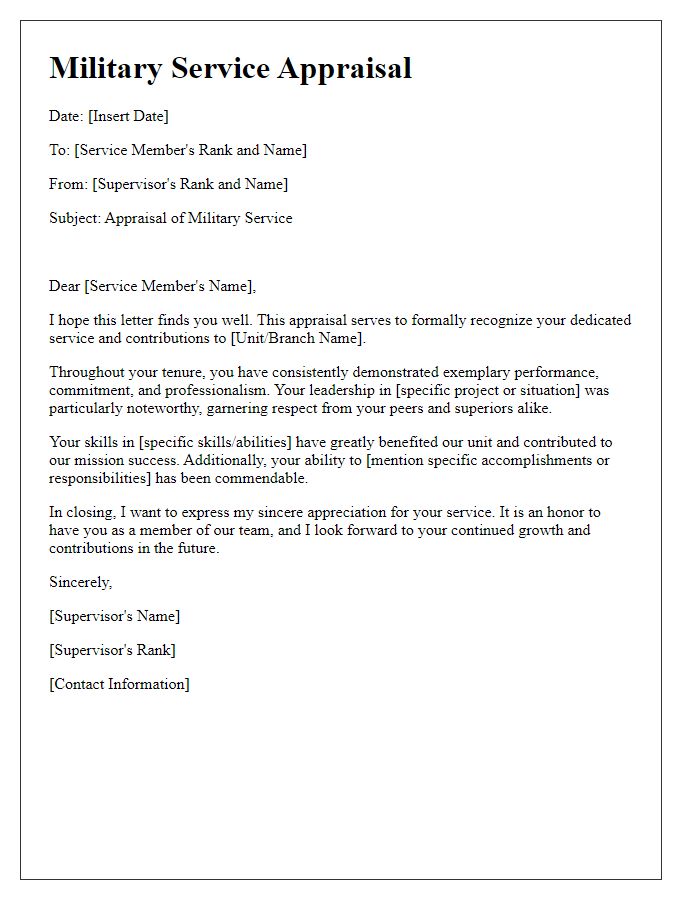 Letter template of military service appraisal