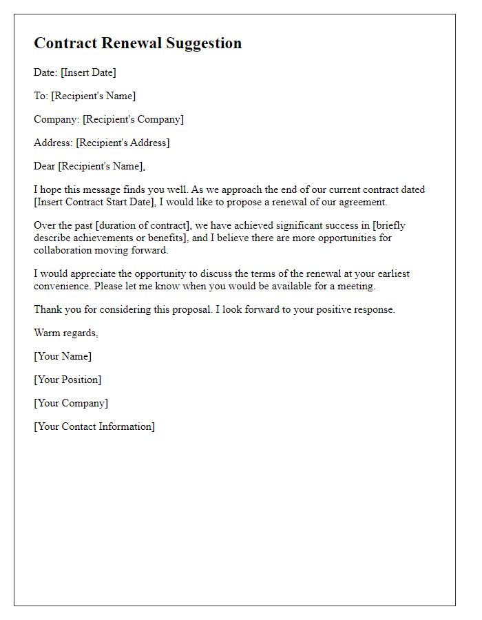 Letter template of contract renewal suggestion