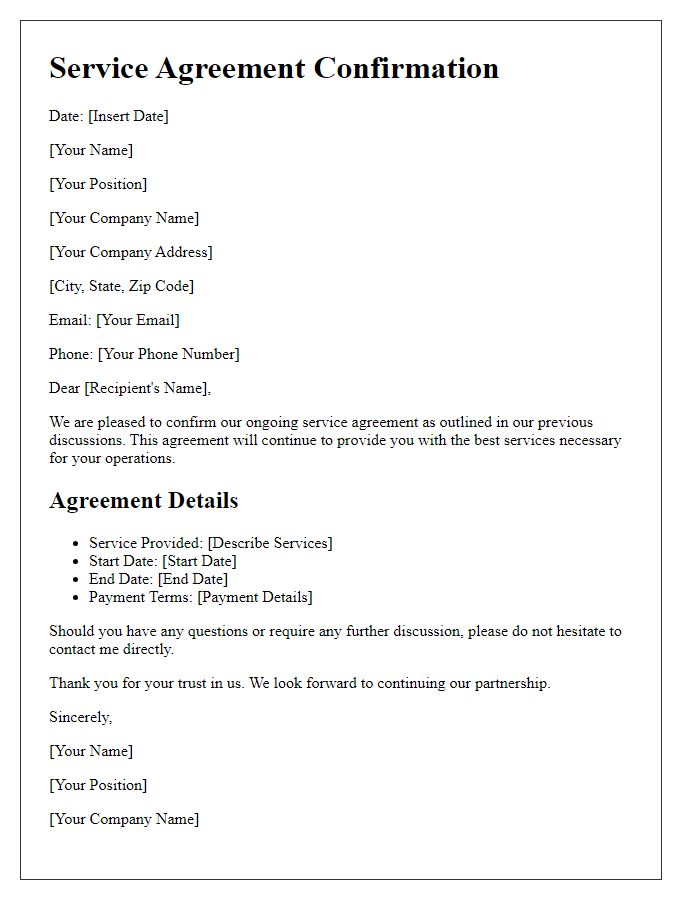Letter template of ongoing service agreement