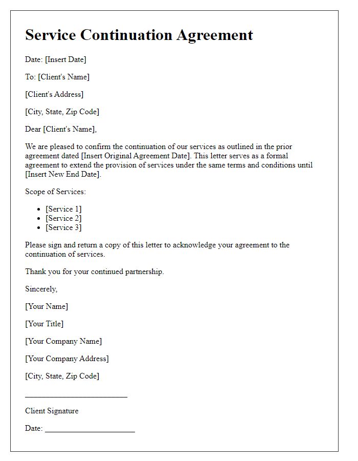 Letter template of service continuation agreement