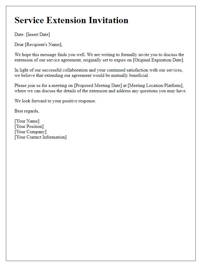 Letter template of service extension invitation