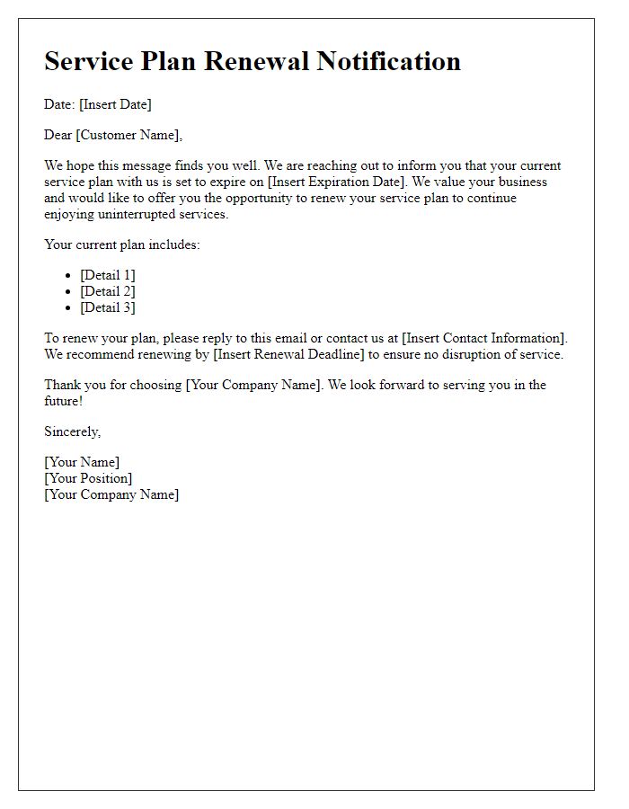 Letter template of service plan renewal