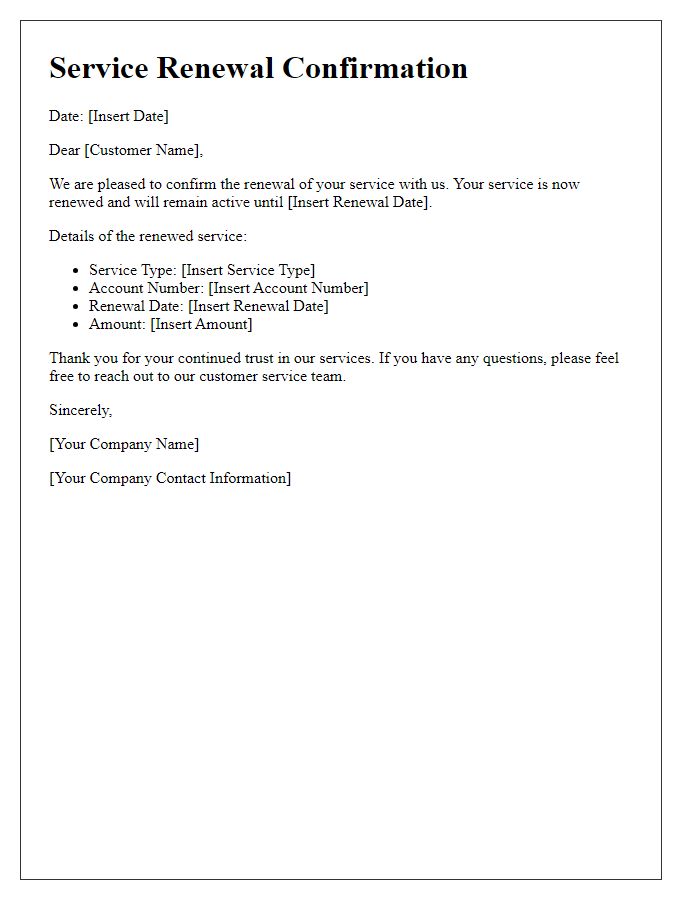 Letter template of service renewal confirmation