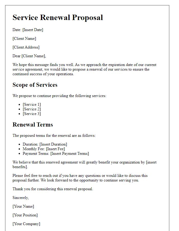 Letter template of service renewal proposal