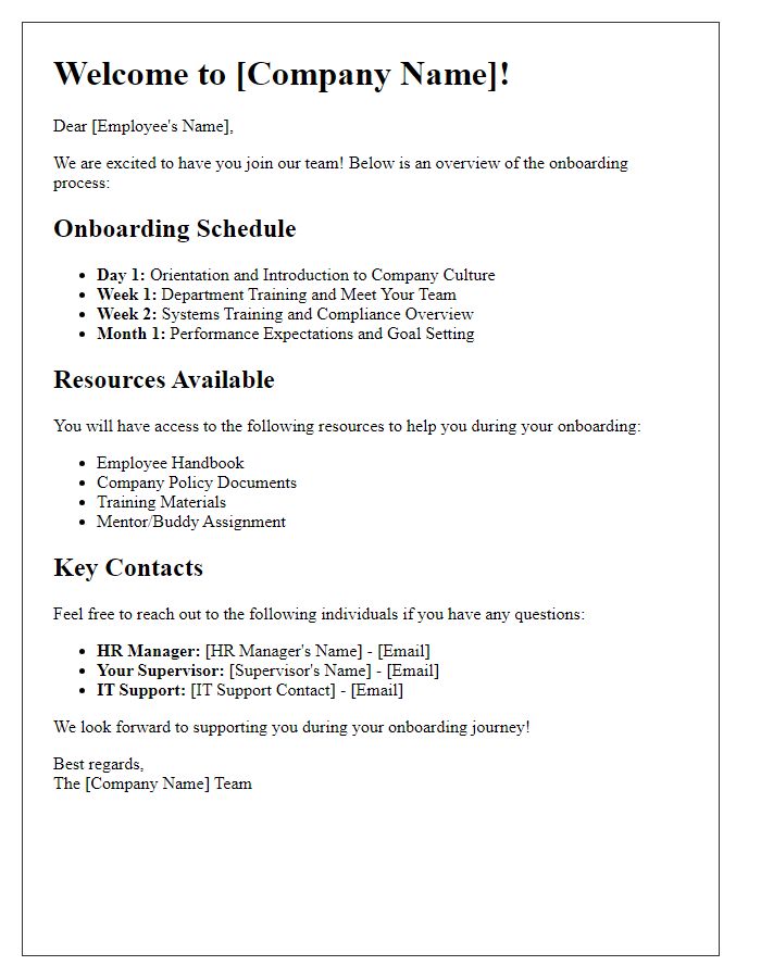 Letter template of onboarding process overview