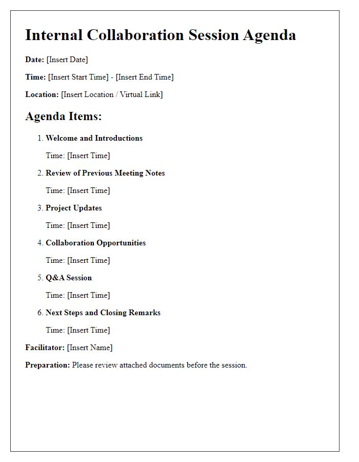 Letter template of internal collaboration session agenda