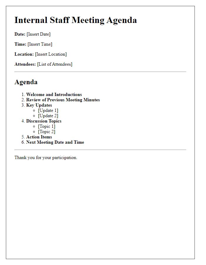 Letter template of internal staff meeting structure