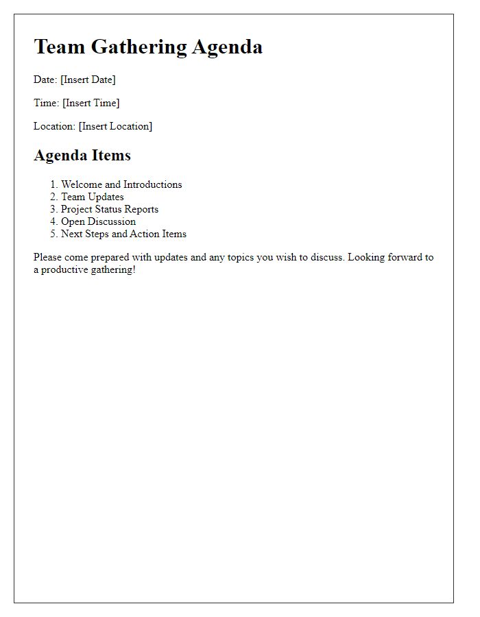 Letter template of team gathering agenda