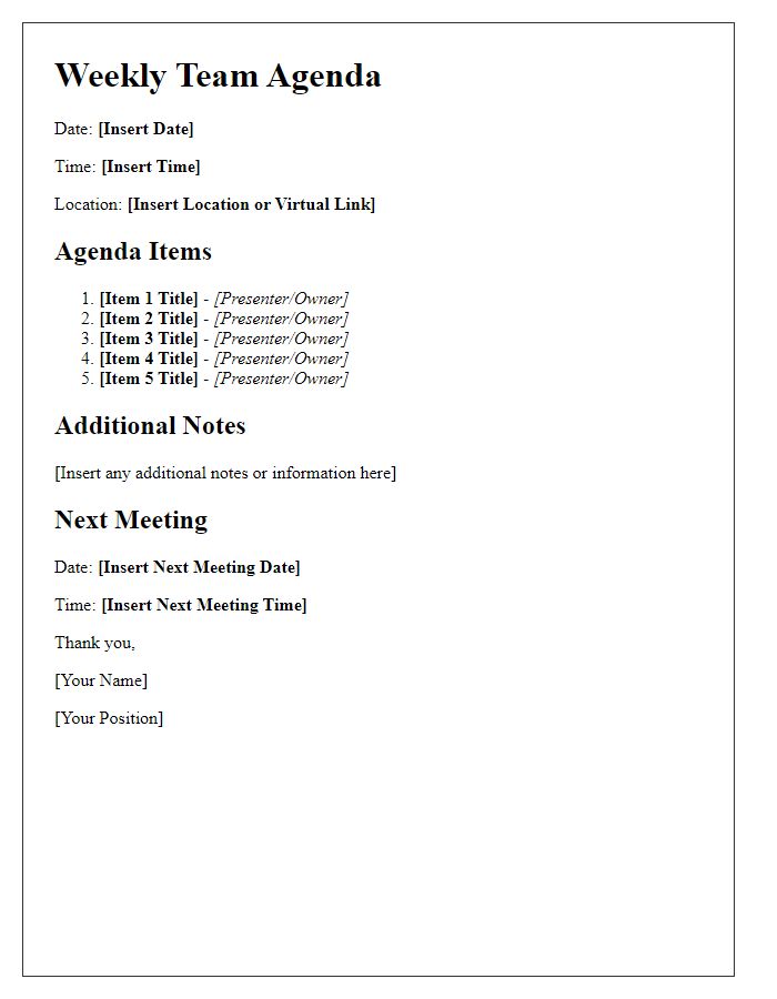 Letter template of weekly team agenda format