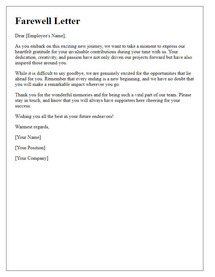 Letter template of inspiring farewell words for an employee taking on new opportunities