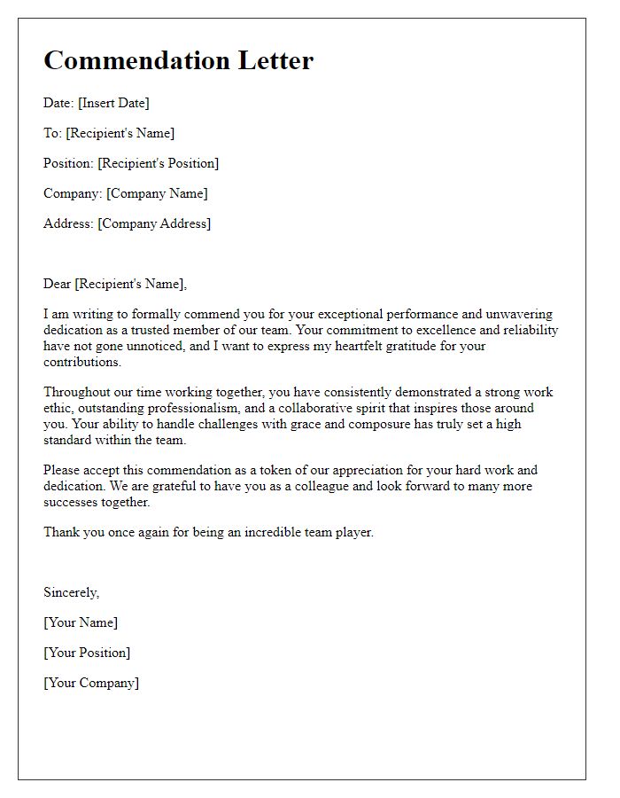 Letter template of commendation for a trusted coworker