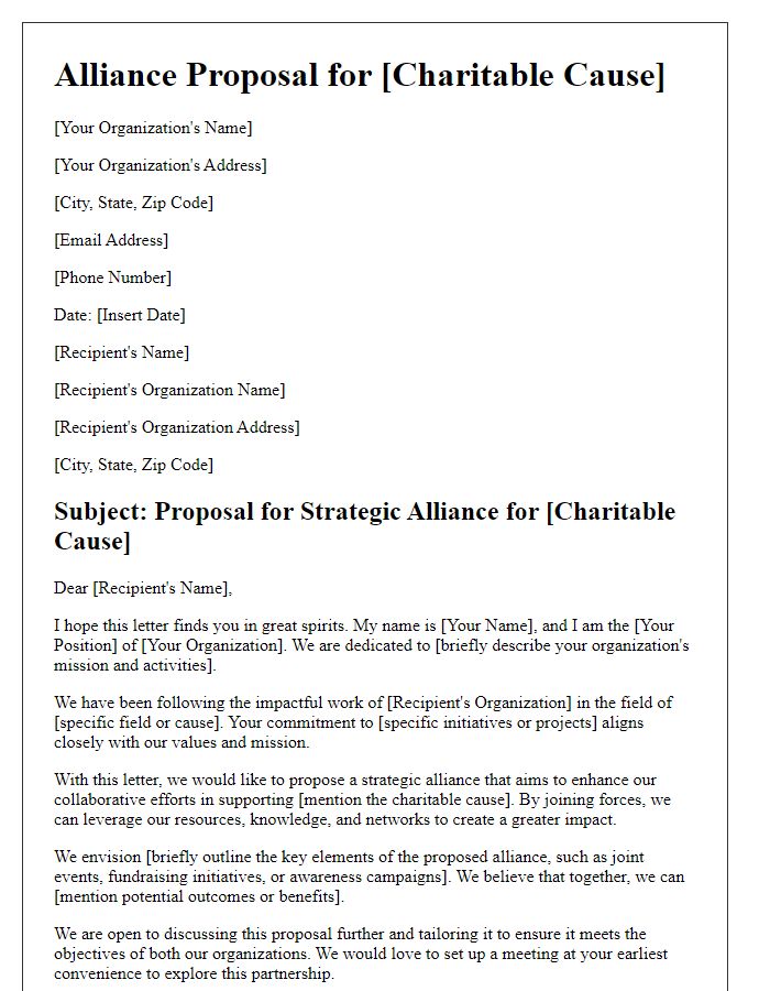 Letter template of alliance proposal for charitable cause