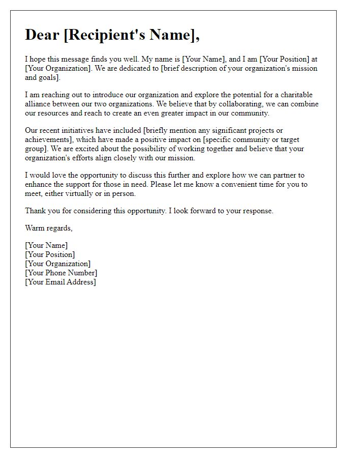 Letter template of introduction for charity alliance