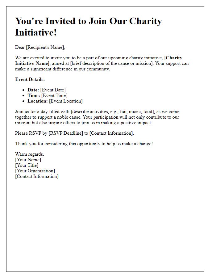 Letter template of invitation to join charity initiative