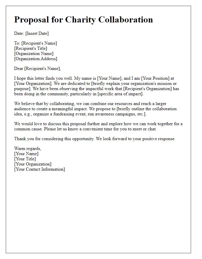 Letter template of proposal for charity collaboration