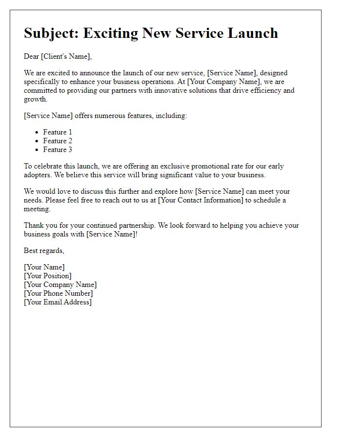 Letter template of Business-to-Business Service Launch