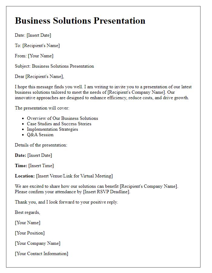 Letter template of Business Solutions Presentation