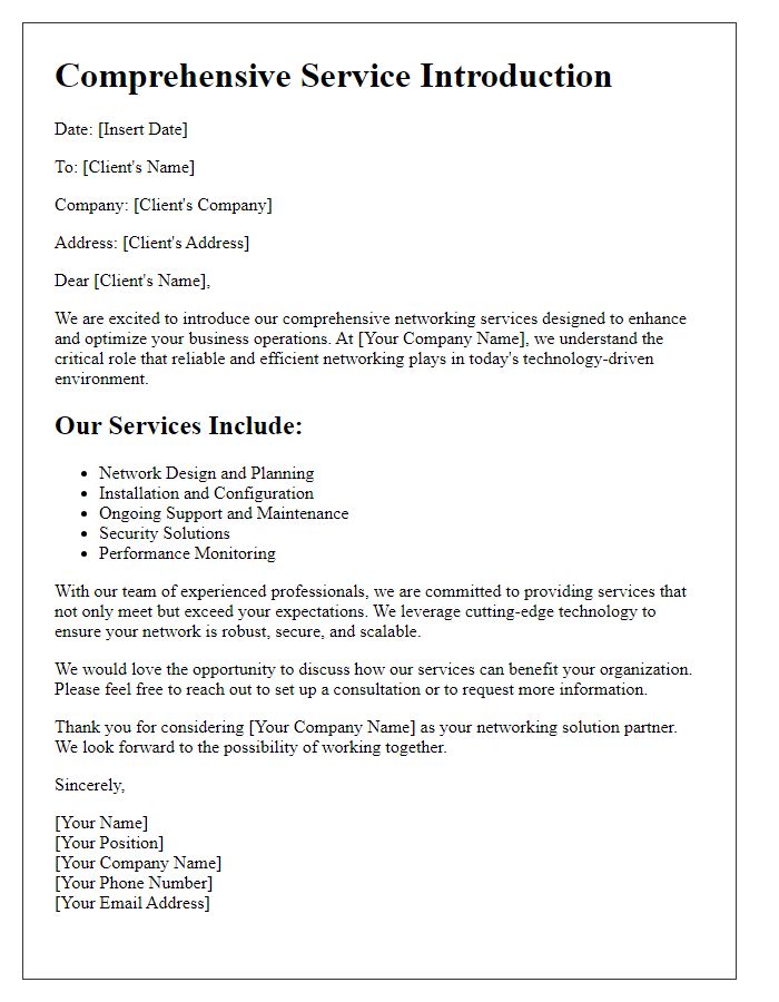 Letter template of Comprehensive Service Introduction for Networking