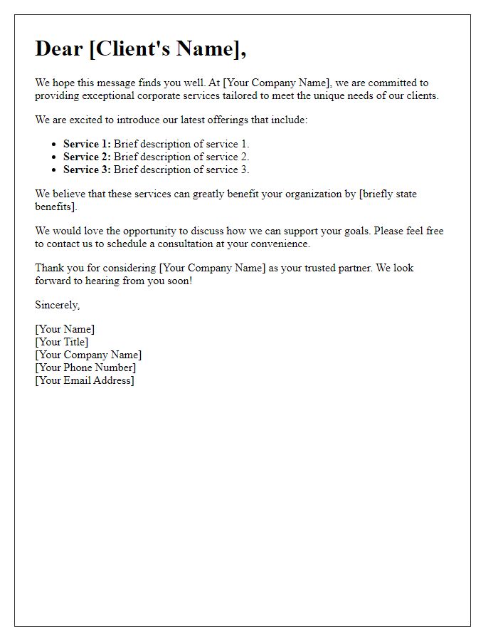 Letter template of Corporate Service Promotion for Potential Clients