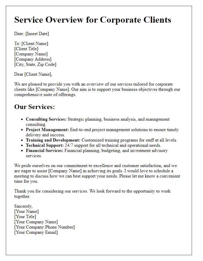 Letter template of Service Overview for Corporate Clients