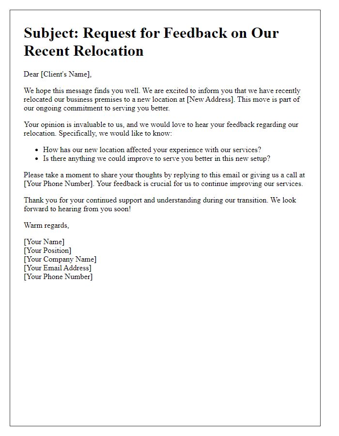 Letter template of business premises relocation feedback request from clients