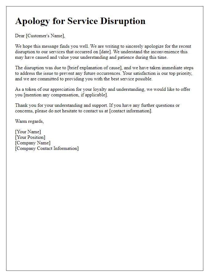 Letter template of Apology for Service Disruption