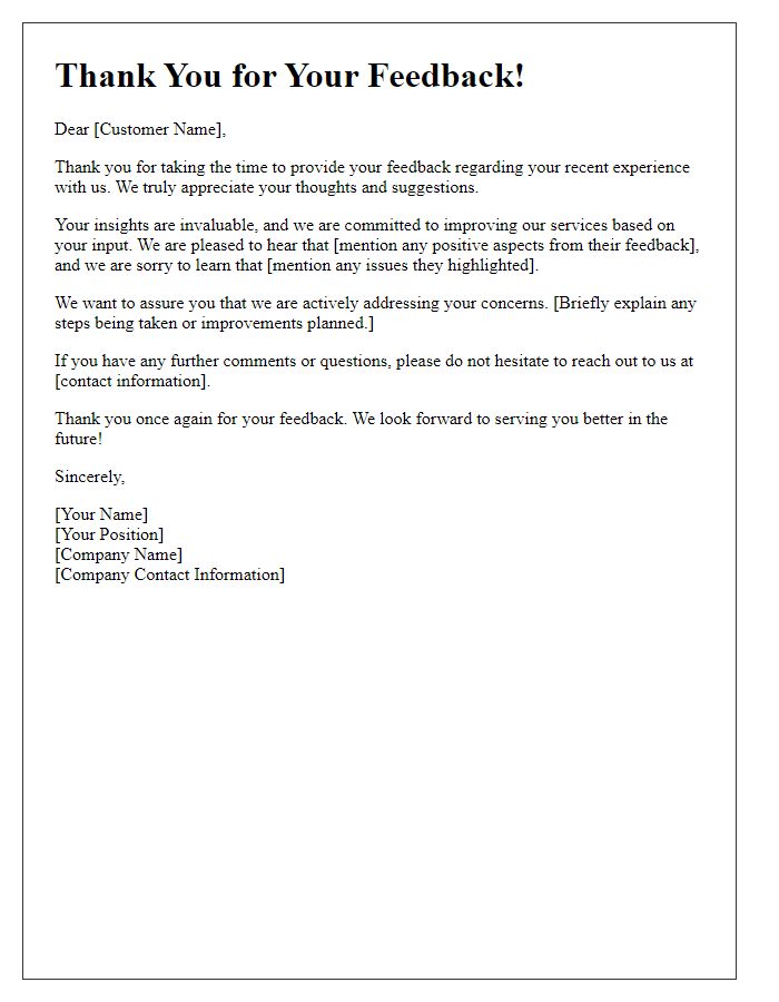 Letter template of Customer Feedback Response