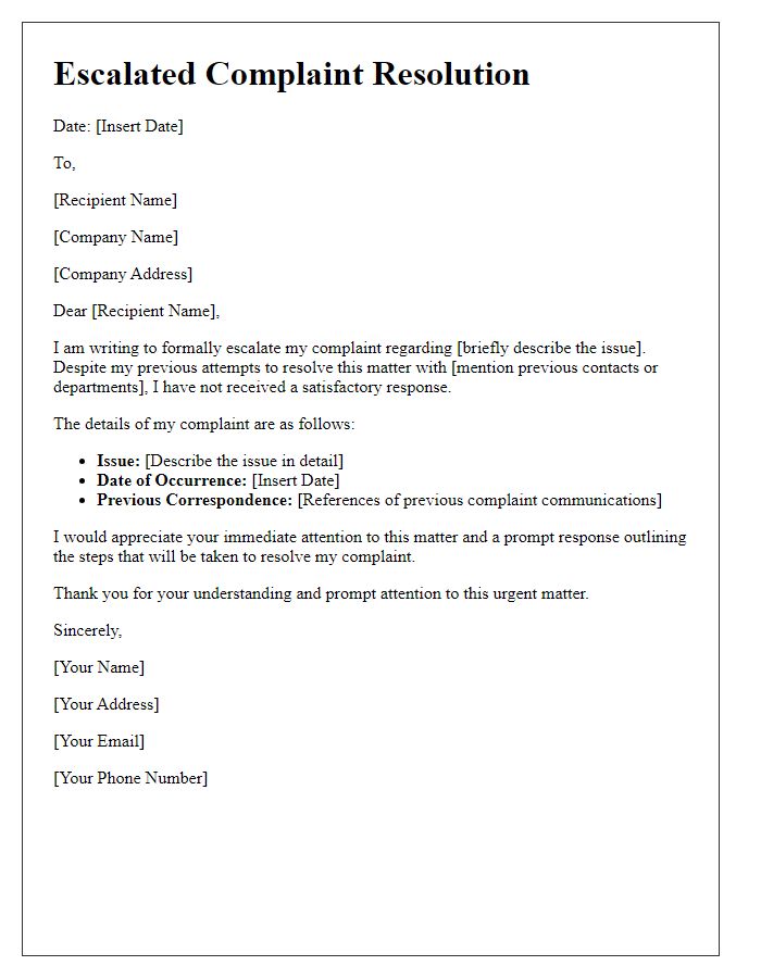 Letter template of Escalated Complaint Resolution